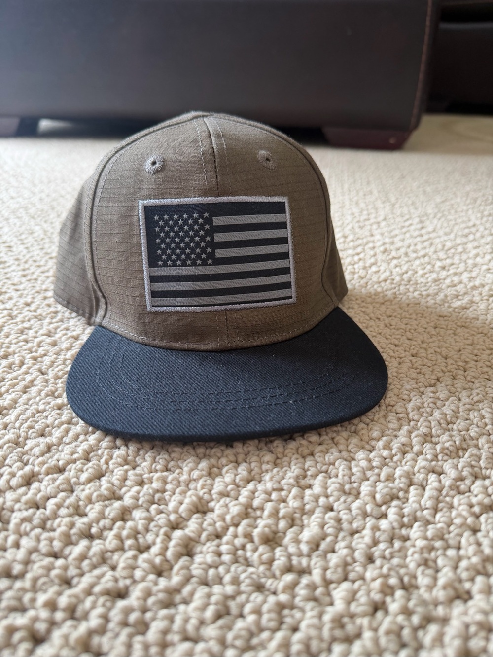 Kids Two-Tone Olive and Black Snapback Hat with Flag Patch